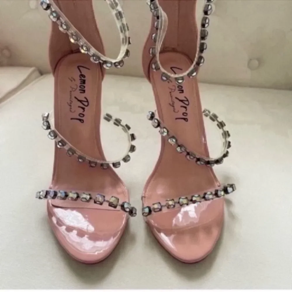 New Rhinestone Embellished 3 Strap Heel (Nude) Size 6